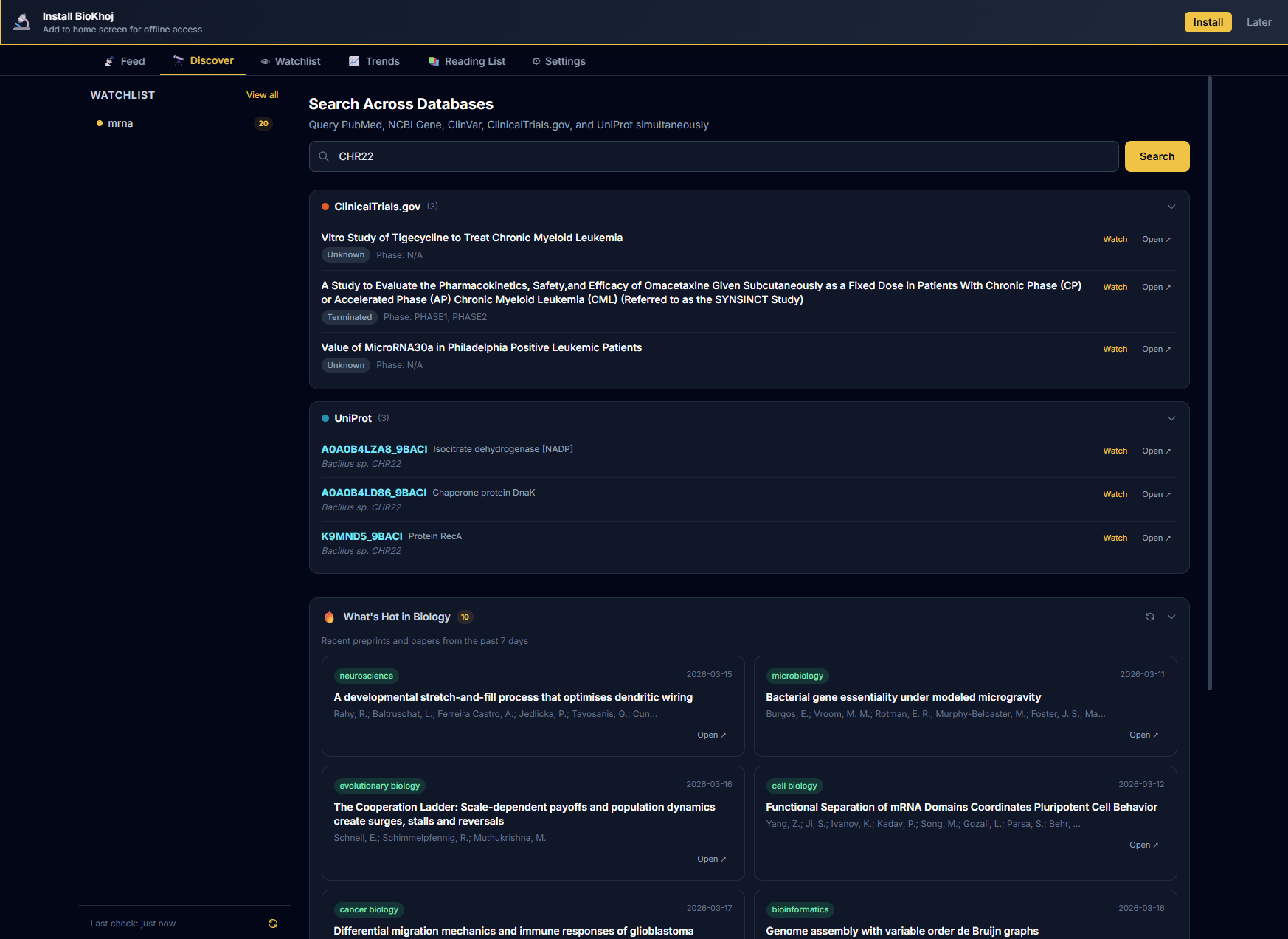 Search results showing papers matching a query