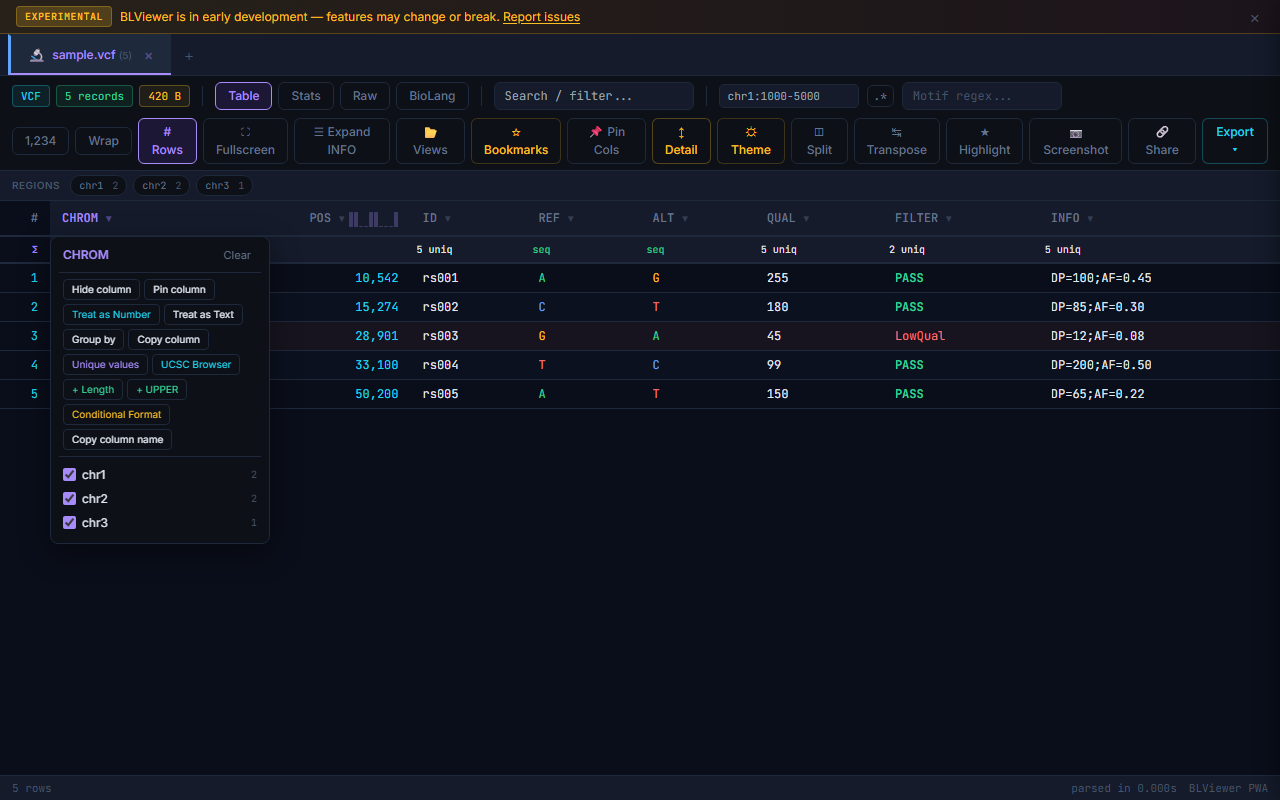 Column header right-click context menu