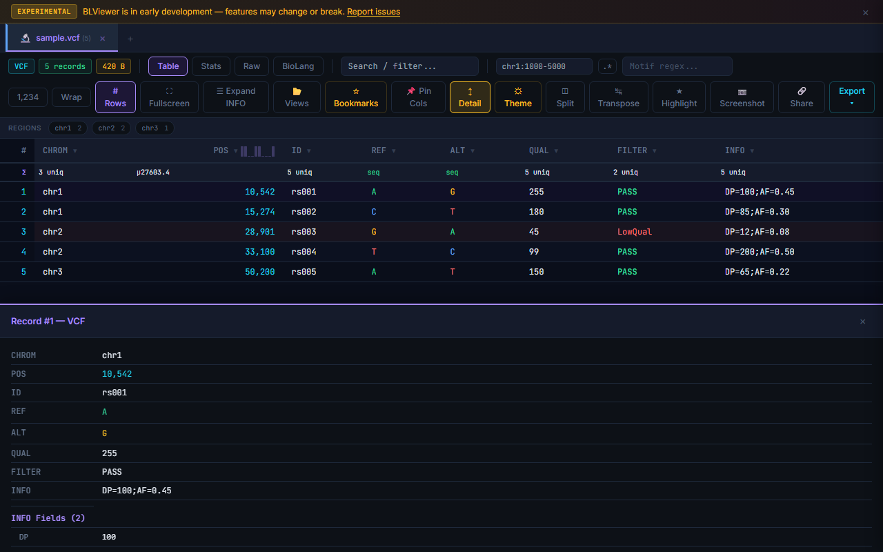Row detail panel open